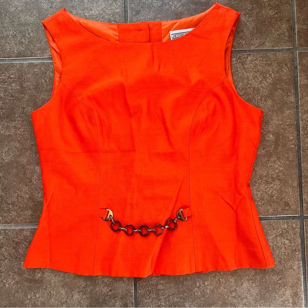 Vintage Orange Sleeveless Vest Top w/ Chain